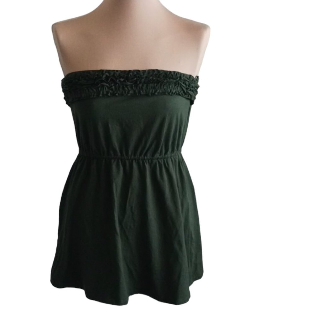 Arden B. Strapless Ruffle Top Blouse Green Sz. M